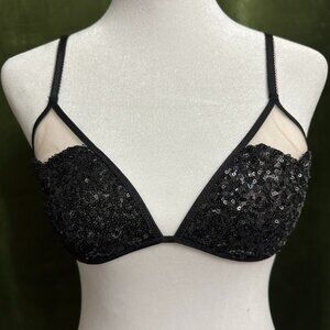 Victoria Secret Bralette Sheer Black Embellished Sequins Bra Size S/P